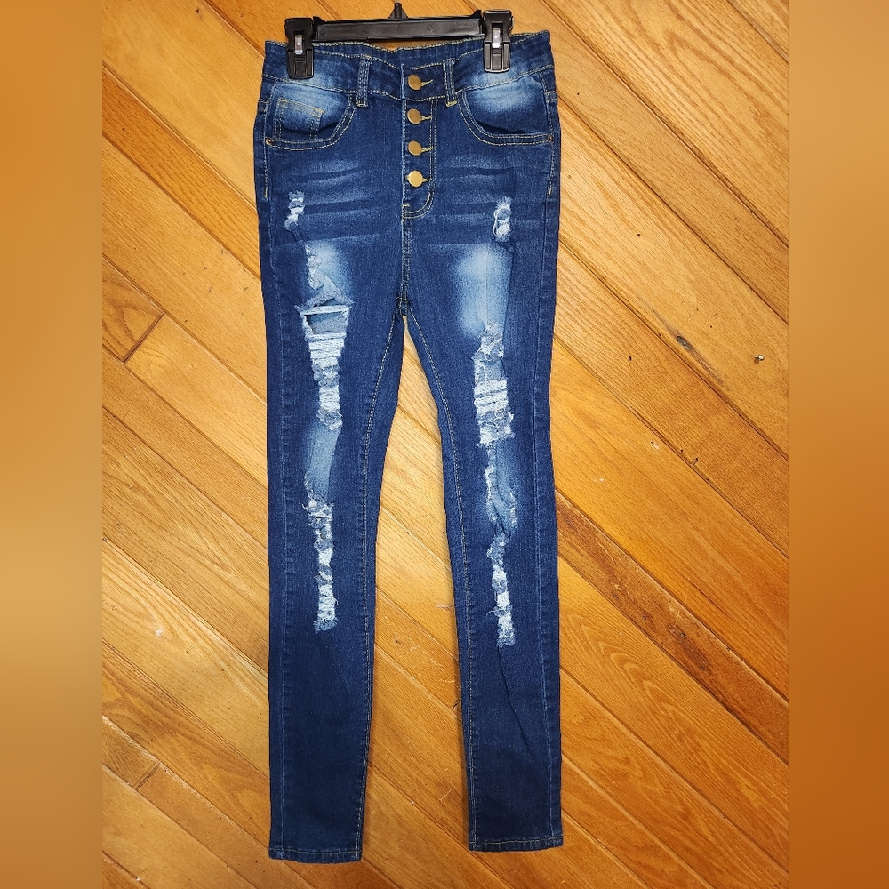 Shein small dark blue ripped skinny jeans